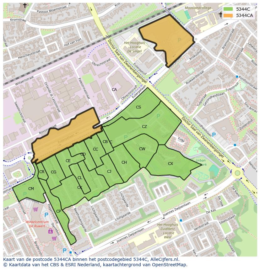 Afbeelding van het postcodegebied 5344 CA op de kaart.
