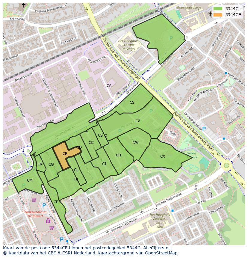 Afbeelding van het postcodegebied 5344 CE op de kaart.