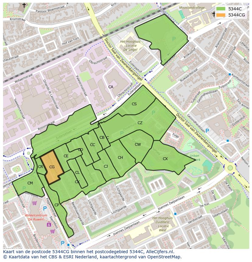 Afbeelding van het postcodegebied 5344 CG op de kaart.