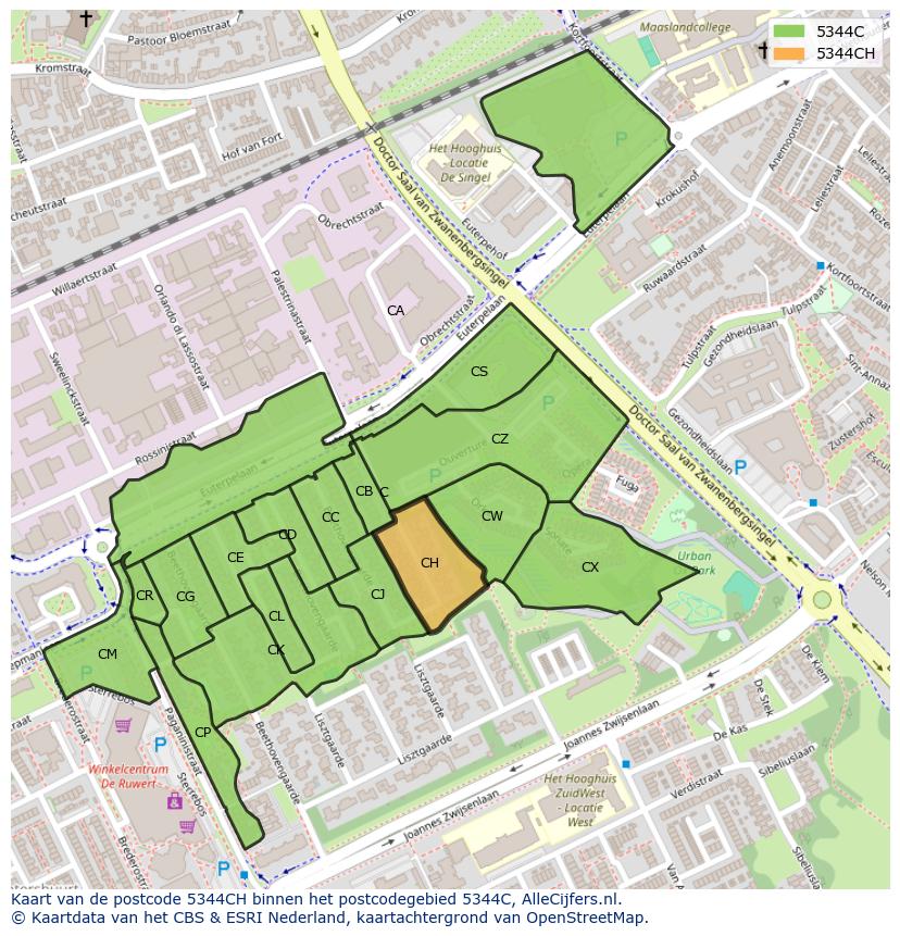 Afbeelding van het postcodegebied 5344 CH op de kaart.