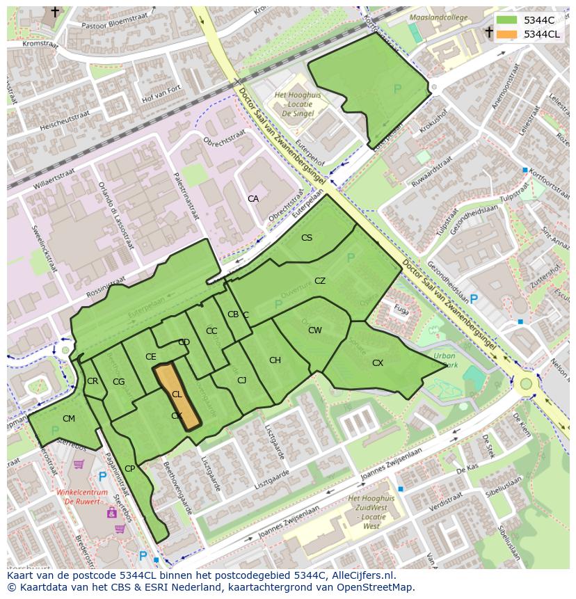 Afbeelding van het postcodegebied 5344 CL op de kaart.