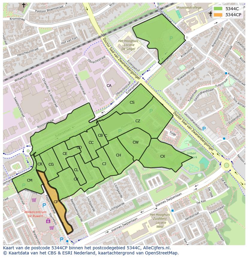 Afbeelding van het postcodegebied 5344 CP op de kaart.