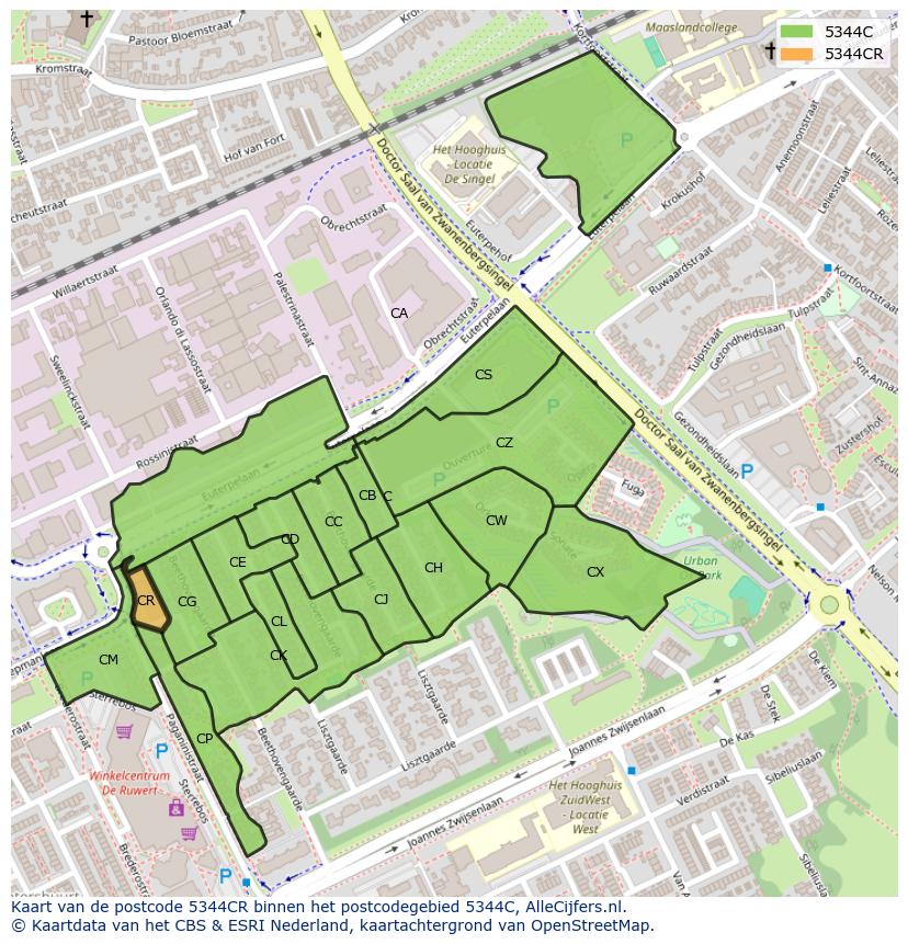 Afbeelding van het postcodegebied 5344 CR op de kaart.