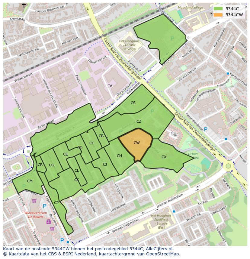 Afbeelding van het postcodegebied 5344 CW op de kaart.