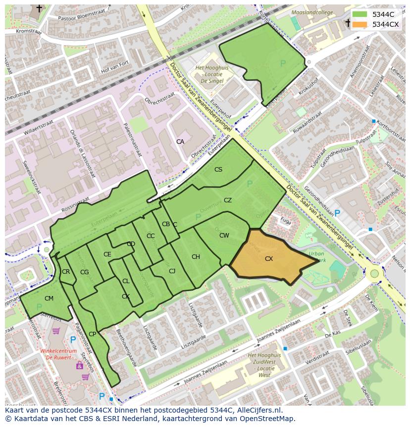 Afbeelding van het postcodegebied 5344 CX op de kaart.