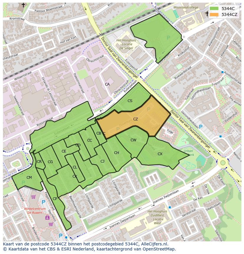 Afbeelding van het postcodegebied 5344 CZ op de kaart.