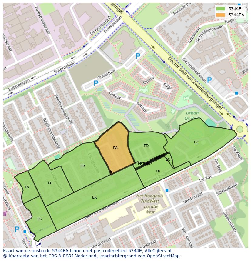 Afbeelding van het postcodegebied 5344 EA op de kaart.