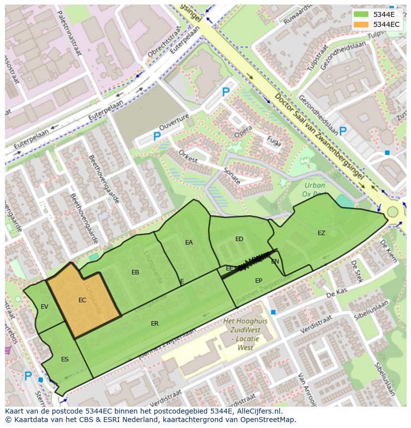 Afbeelding van het postcodegebied 5344 EC op de kaart.