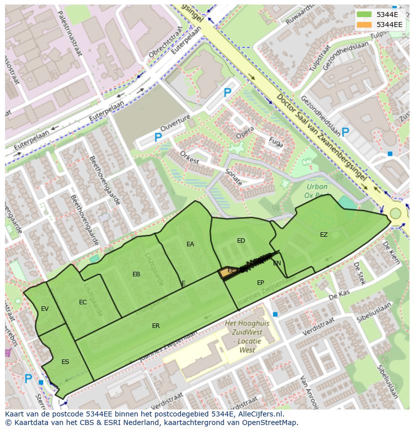 Afbeelding van het postcodegebied 5344 EE op de kaart.