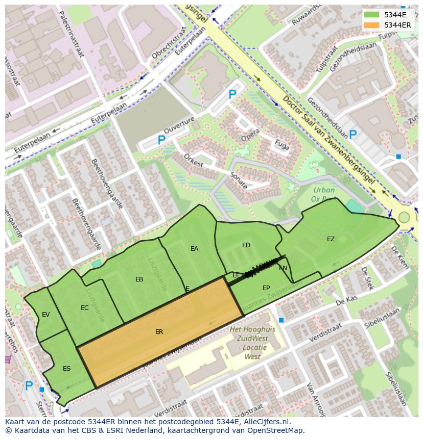 Afbeelding van het postcodegebied 5344 ER op de kaart.