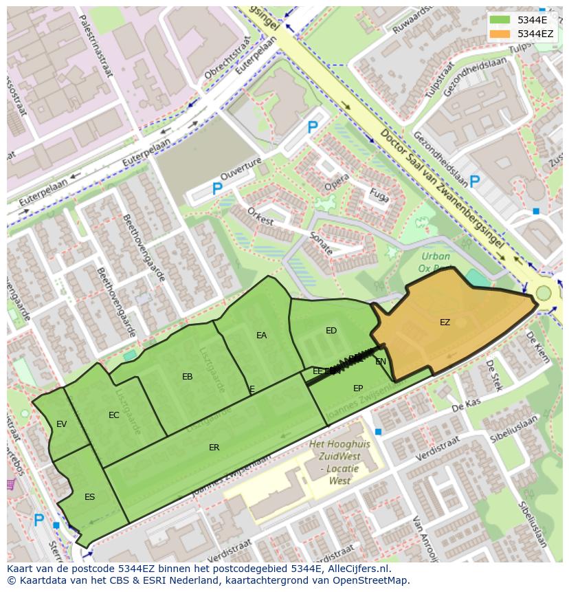 Afbeelding van het postcodegebied 5344 EZ op de kaart.