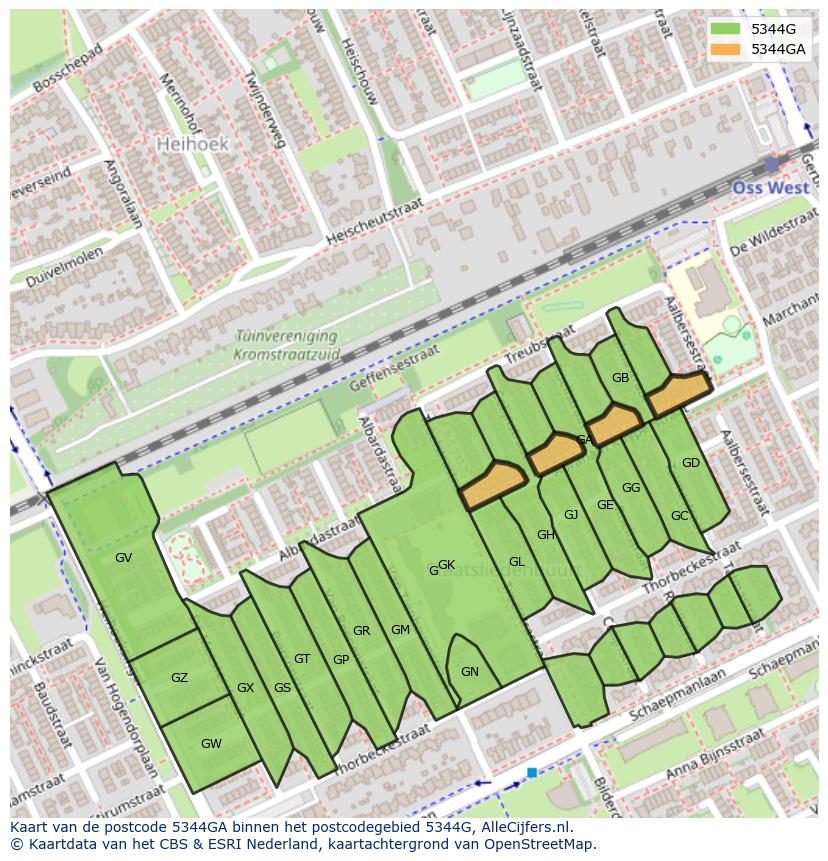 Afbeelding van het postcodegebied 5344 GA op de kaart.