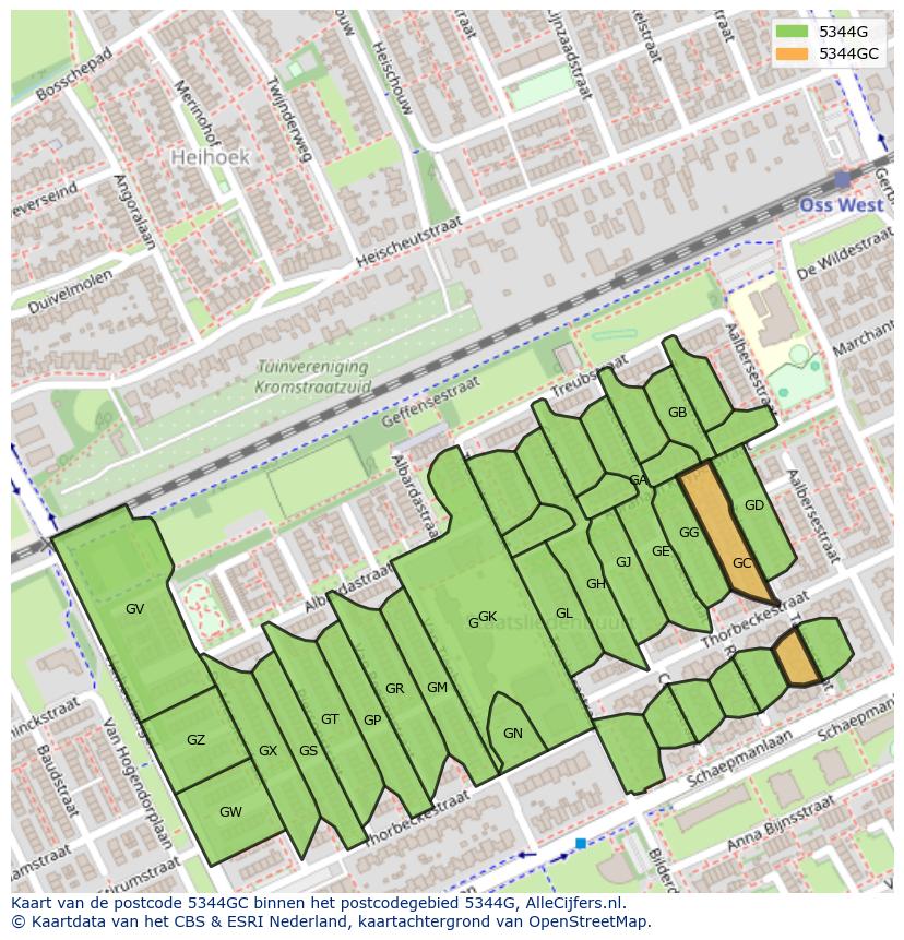 Afbeelding van het postcodegebied 5344 GC op de kaart.