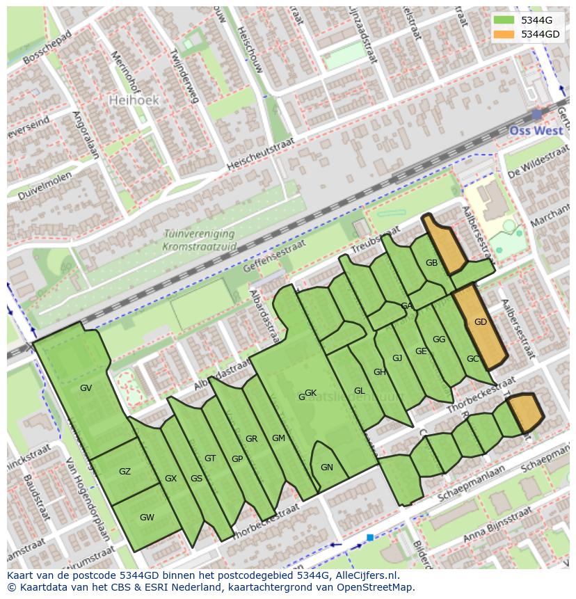 Afbeelding van het postcodegebied 5344 GD op de kaart.