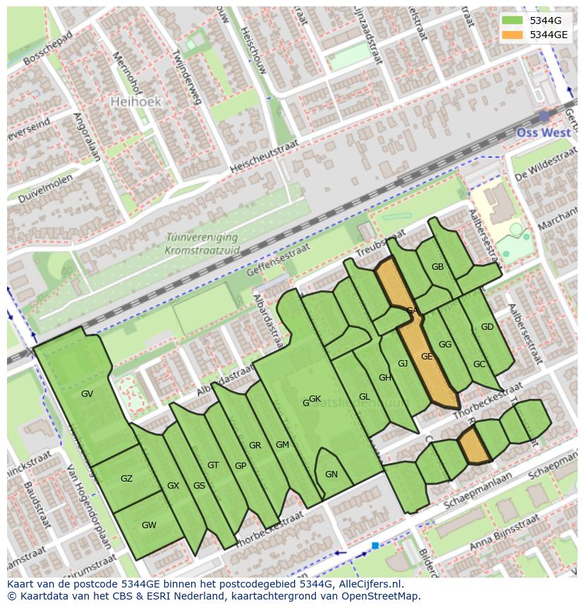 Afbeelding van het postcodegebied 5344 GE op de kaart.