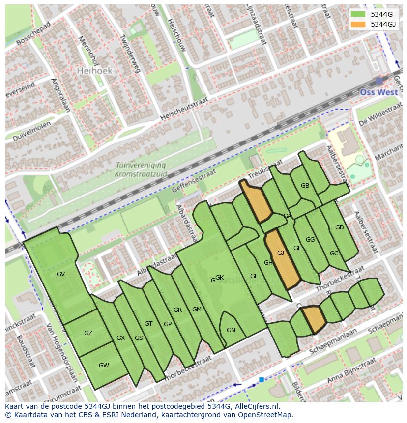 Afbeelding van het postcodegebied 5344 GJ op de kaart.