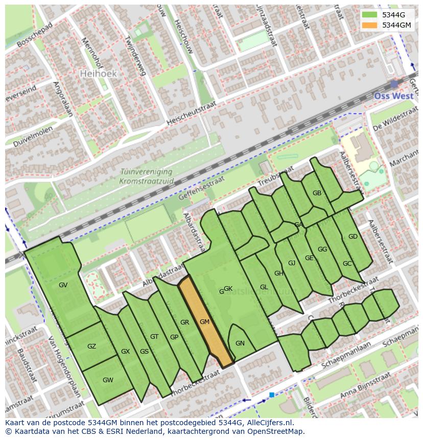 Afbeelding van het postcodegebied 5344 GM op de kaart.