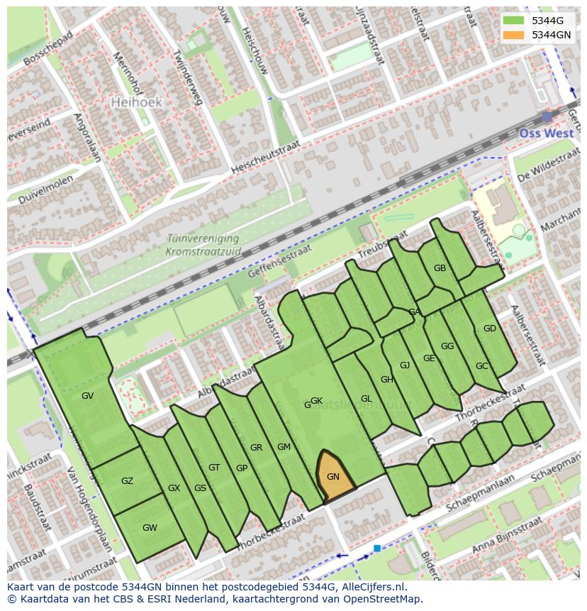Afbeelding van het postcodegebied 5344 GN op de kaart.