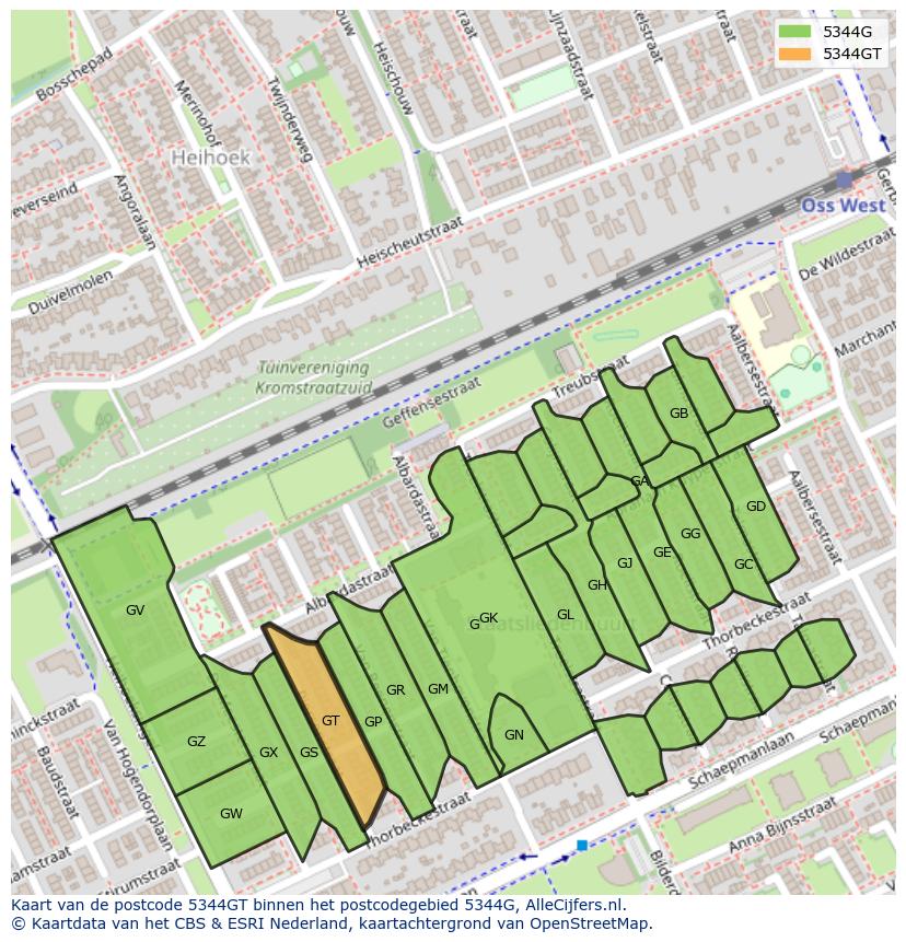 Afbeelding van het postcodegebied 5344 GT op de kaart.