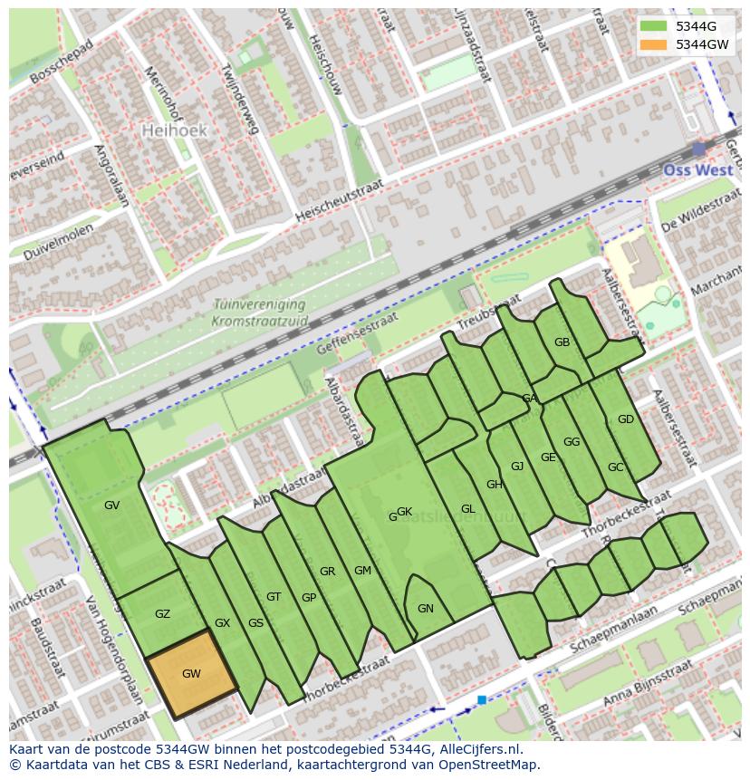 Afbeelding van het postcodegebied 5344 GW op de kaart.