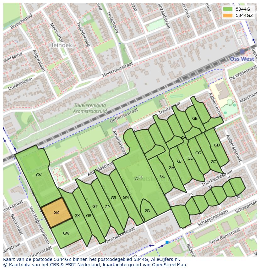 Afbeelding van het postcodegebied 5344 GZ op de kaart.
