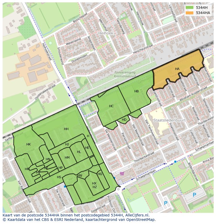 Afbeelding van het postcodegebied 5344 HA op de kaart.