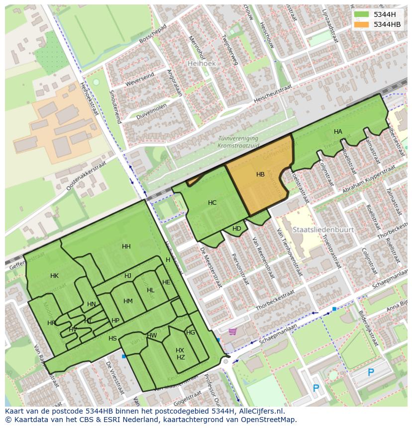 Afbeelding van het postcodegebied 5344 HB op de kaart.