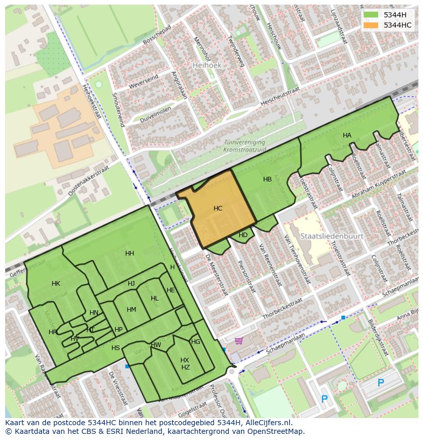 Afbeelding van het postcodegebied 5344 HC op de kaart.