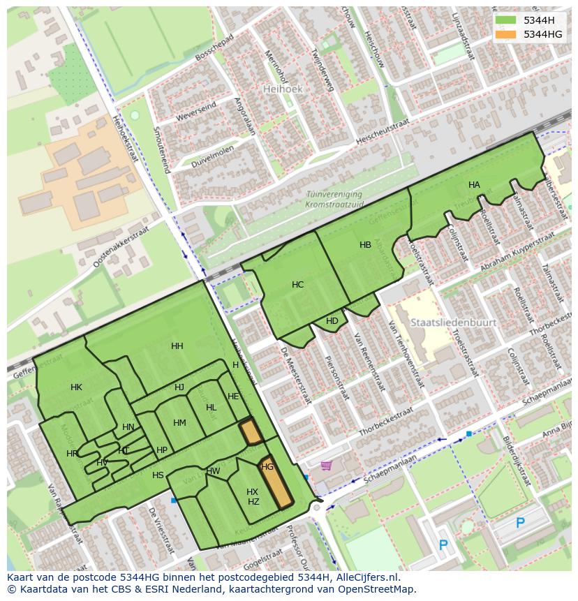 Afbeelding van het postcodegebied 5344 HG op de kaart.