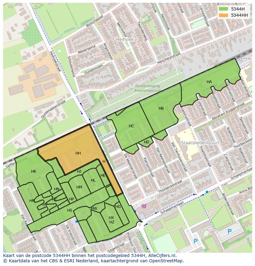 Afbeelding van het postcodegebied 5344 HH op de kaart.
