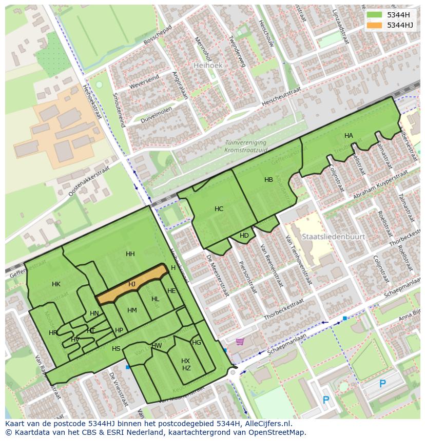 Afbeelding van het postcodegebied 5344 HJ op de kaart.