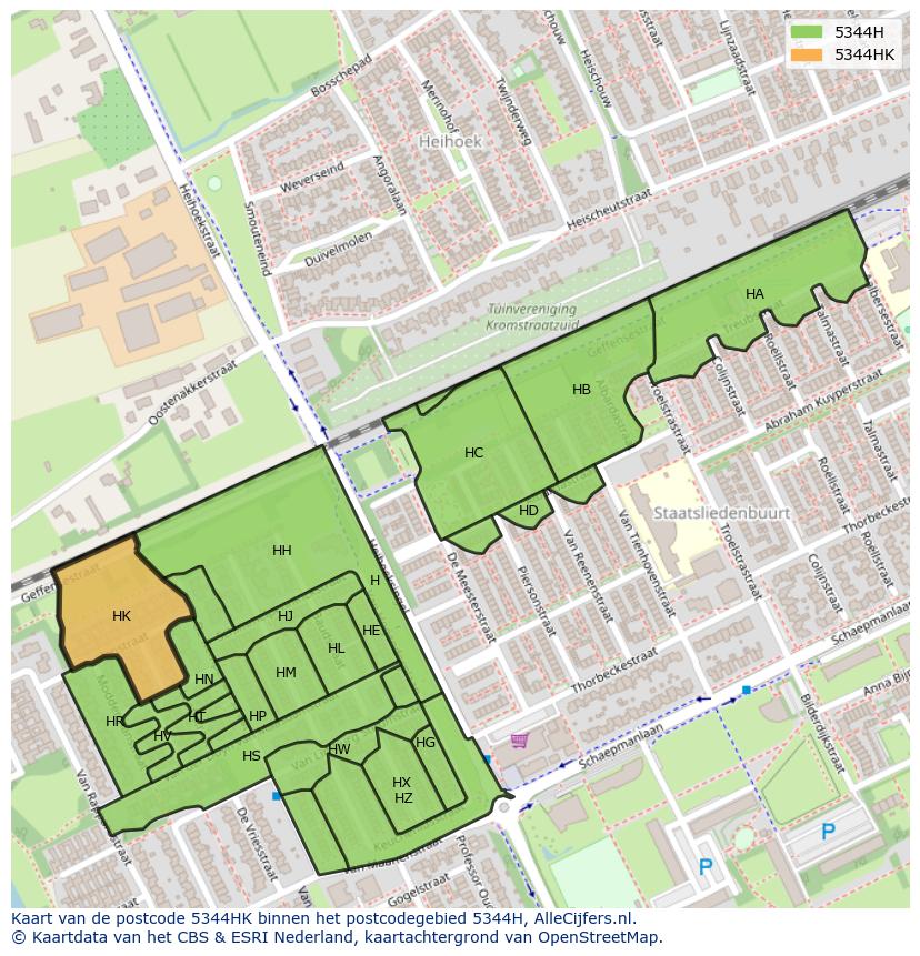 Afbeelding van het postcodegebied 5344 HK op de kaart.