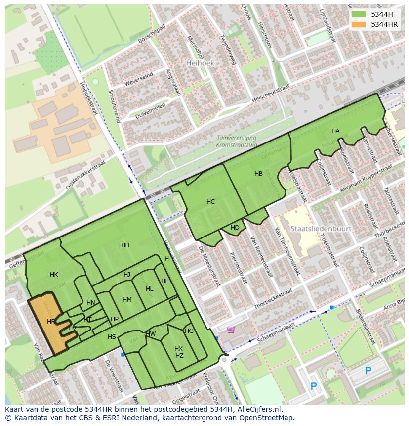 Afbeelding van het postcodegebied 5344 HR op de kaart.