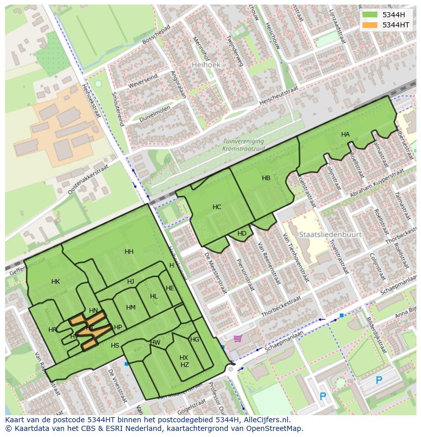 Afbeelding van het postcodegebied 5344 HT op de kaart.