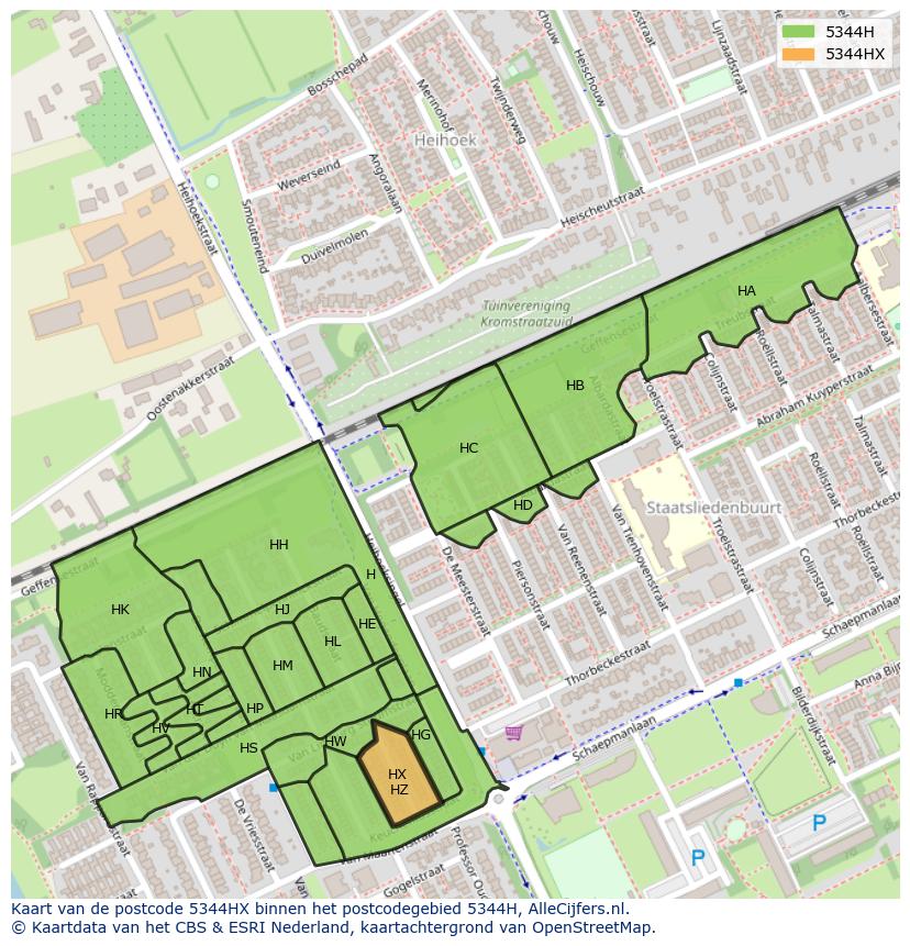 Afbeelding van het postcodegebied 5344 HX op de kaart.