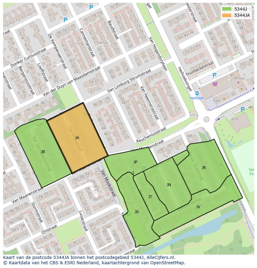 Afbeelding van het postcodegebied 5344 JA op de kaart.