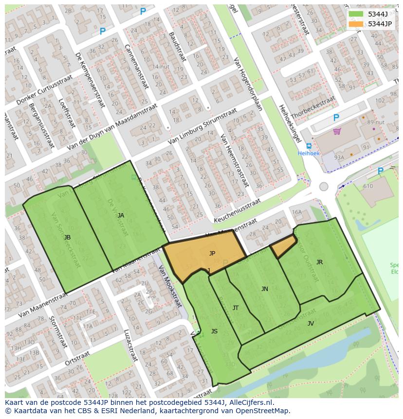 Afbeelding van het postcodegebied 5344 JP op de kaart.