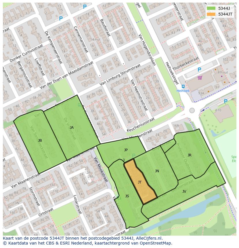 Afbeelding van het postcodegebied 5344 JT op de kaart.