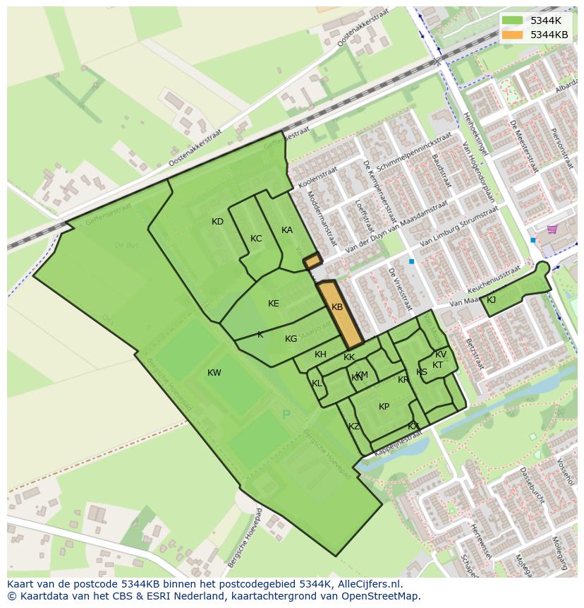 Afbeelding van het postcodegebied 5344 KB op de kaart.