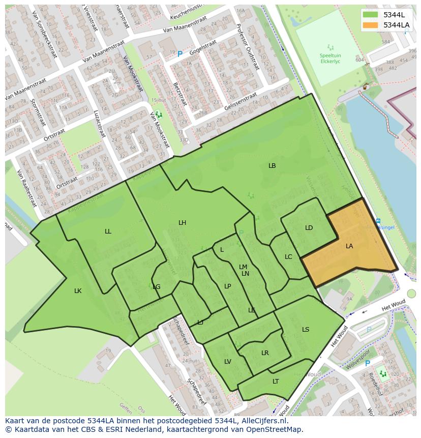 Afbeelding van het postcodegebied 5344 LA op de kaart.