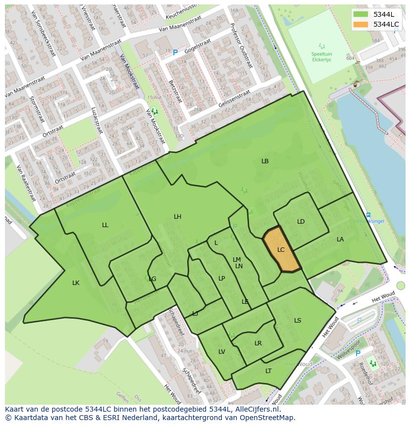 Afbeelding van het postcodegebied 5344 LC op de kaart.