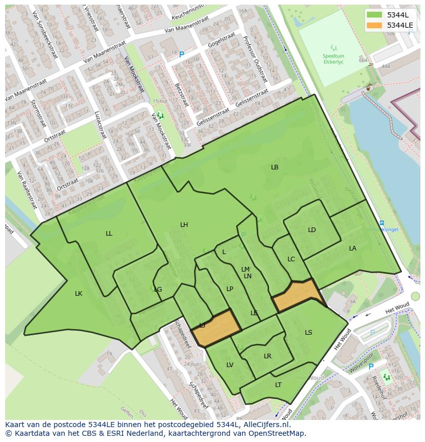 Afbeelding van het postcodegebied 5344 LE op de kaart.