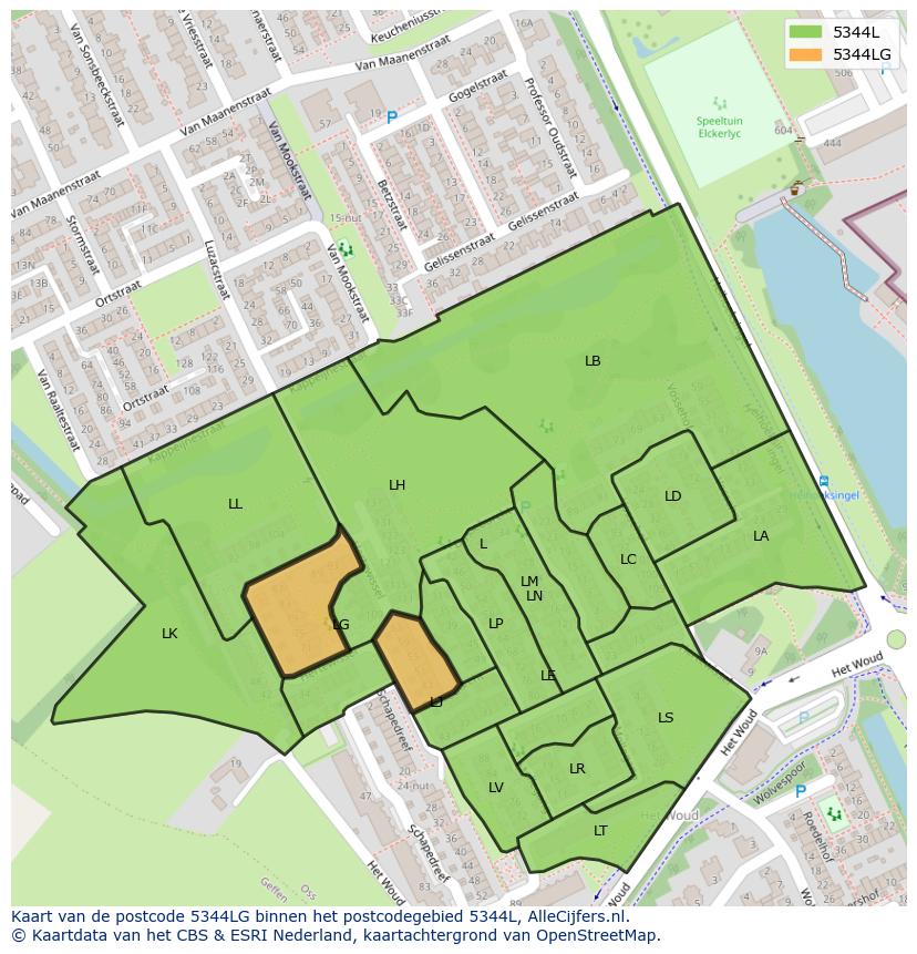 Afbeelding van het postcodegebied 5344 LG op de kaart.