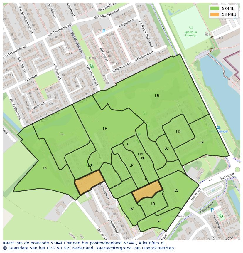 Afbeelding van het postcodegebied 5344 LJ op de kaart.