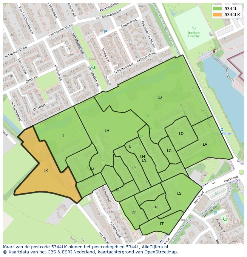 Afbeelding van het postcodegebied 5344 LK op de kaart.
