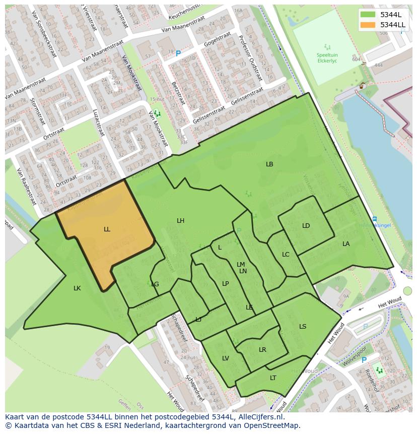 Afbeelding van het postcodegebied 5344 LL op de kaart.
