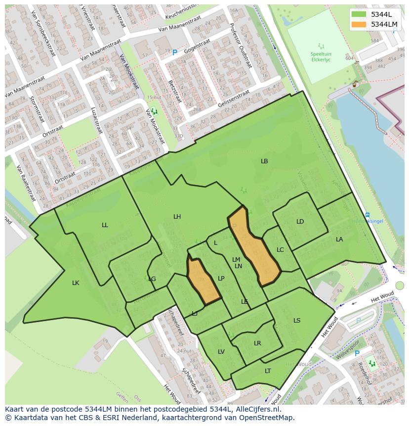 Afbeelding van het postcodegebied 5344 LM op de kaart.