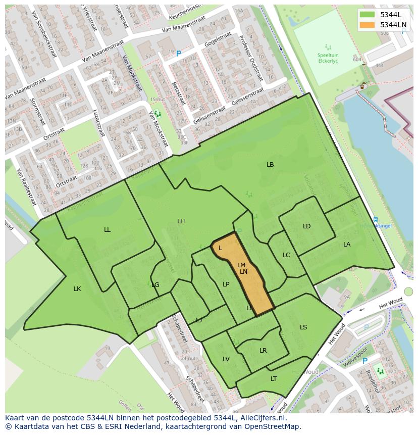Afbeelding van het postcodegebied 5344 LN op de kaart.
