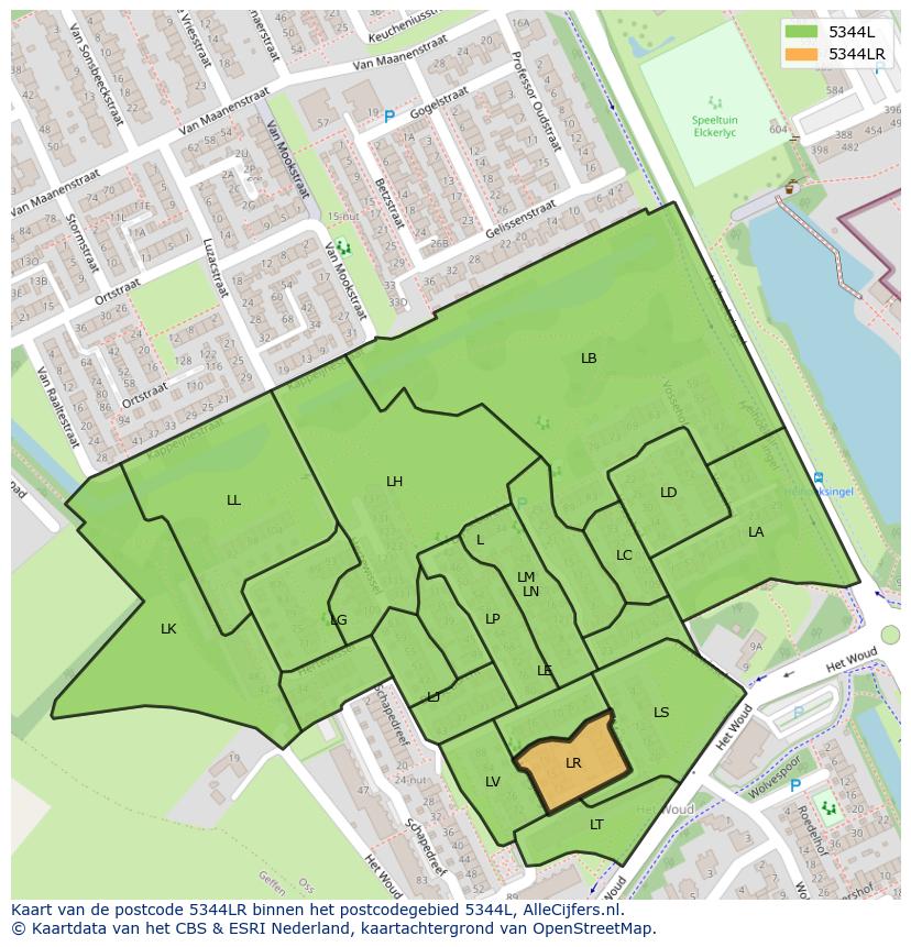 Afbeelding van het postcodegebied 5344 LR op de kaart.