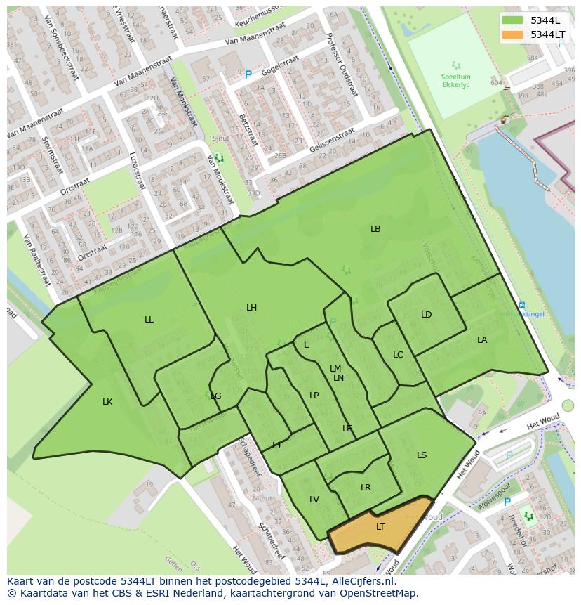 Afbeelding van het postcodegebied 5344 LT op de kaart.